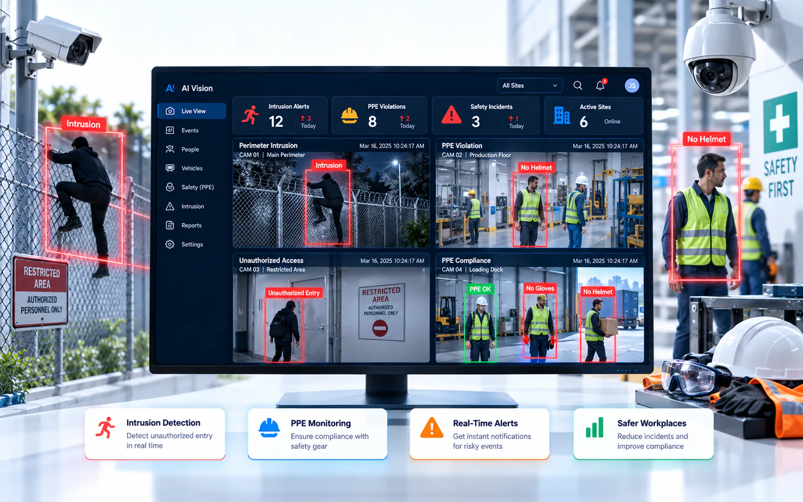 PPE & Safety Compliance Detection in OrionAlerts AI Vision
